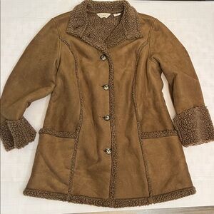 L.L. BEAN VINTAGE BROWN SHEARLING TEDDY MIDI LENGTH BUTTON FRONT COAT M